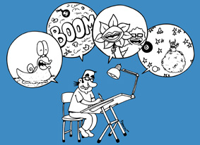 Detall del cartell de la microexposició de còmic del dibuixant Franchu Llopis
