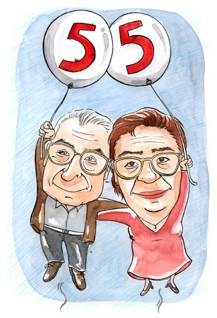 Caricatura personalitzada per a 55e aniversari de boda Caricatura personalitzada per a 55e aniversari de boda