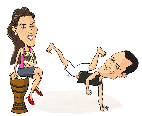 Caricatura personalitzada de parella amb gosset Caricatura personalitzada de parella amb gosset